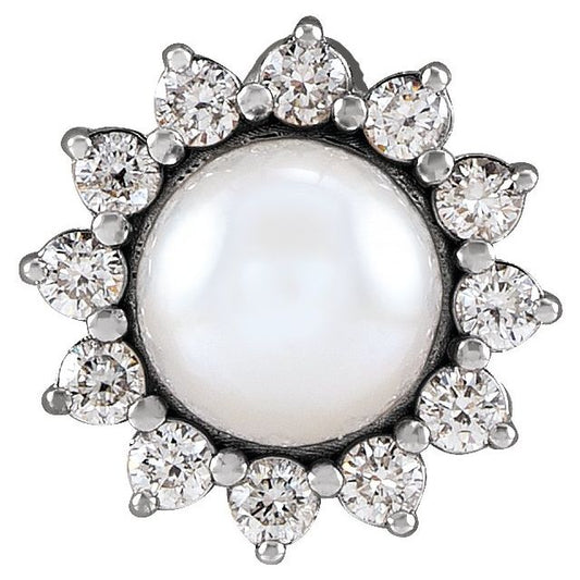 14K Gold Cultured White Akoya Pearl and Diamond Pendant