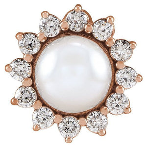 14K Gold Cultured White Akoya Pearl and Diamond Pendant
