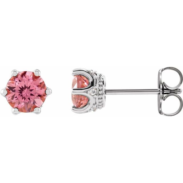 0.03 CTW Natural Pink Tourmaline & Diamond Earrings in 14K Gold, Silver & Platinum