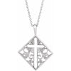 Ornate Platinum Pierced Cross Necklace Adjustable 16-18