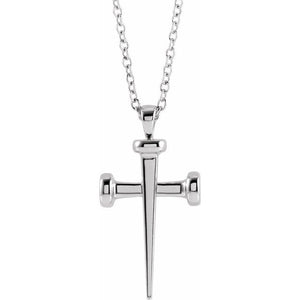 14K Rose Gold, 28x14.71 mm Nail Cross Pendant Necklace