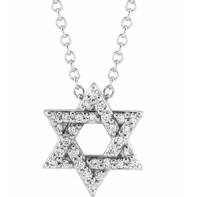 14K Yellow Gold, 16-18" Natural Diamond Star of David Necklace