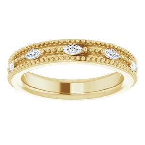 14K Gold Natural Diamond Milgrain Band - Options Available