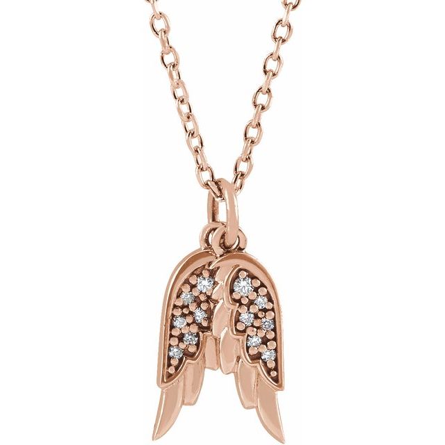 14K Rose .03 CTW Natural Diamond Angel Wings Pendant