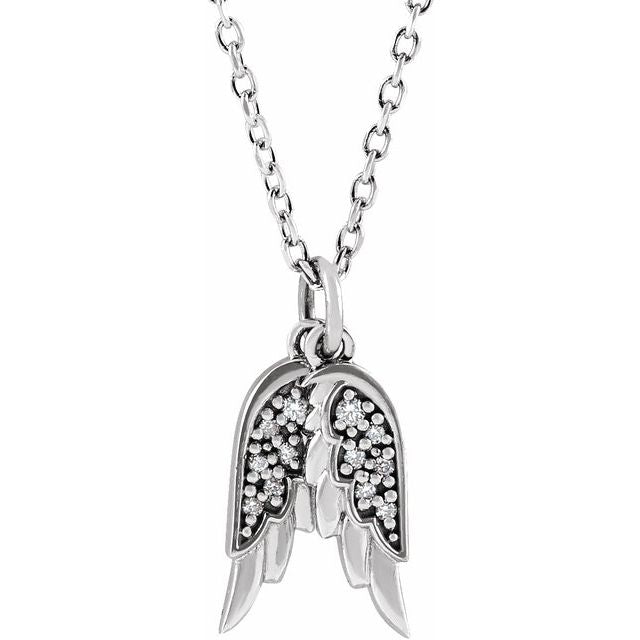 Platinum 16-18" Necklace with .03 CTW Natural Diamond Angel Wings