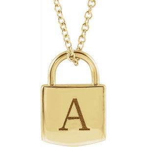 14K White Gold 12.02x8 mm Engravable Lock Necklace – Personalized Elegance