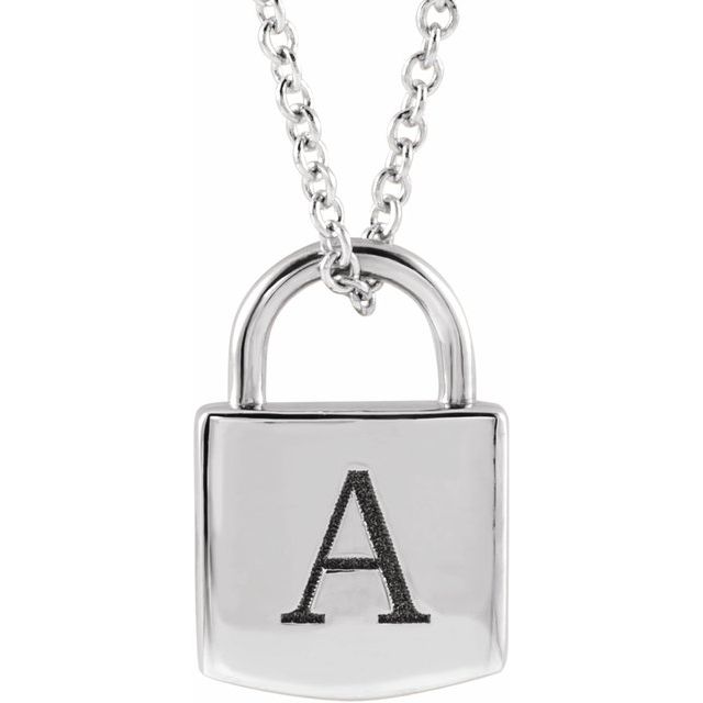 14K White Gold 12.02x8 mm Engravable Lock Necklace – Personalized Elegance