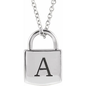 14K White Gold 12.02x8 mm Engravable Lock Necklace – Personalized Elegance