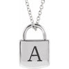 14K White Gold 12.02x8 mm Engravable Lock Necklace – Personalized Elegance