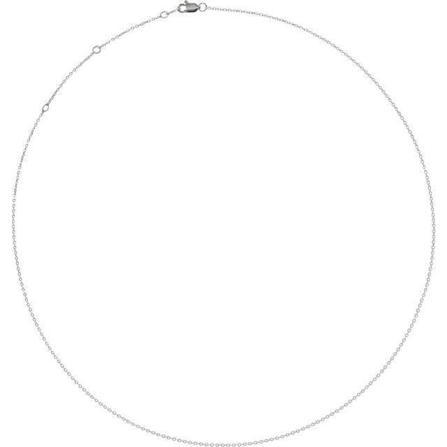 14K White Diamond-Cut Adjustable Cable Chain 1mm 6.5-7.5"