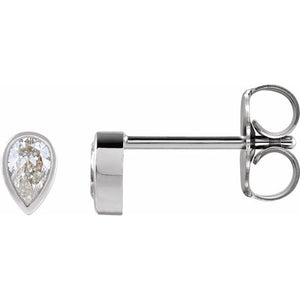 14K Gold Natural Diamond Micro Pear Bezel Earrings - Options Available