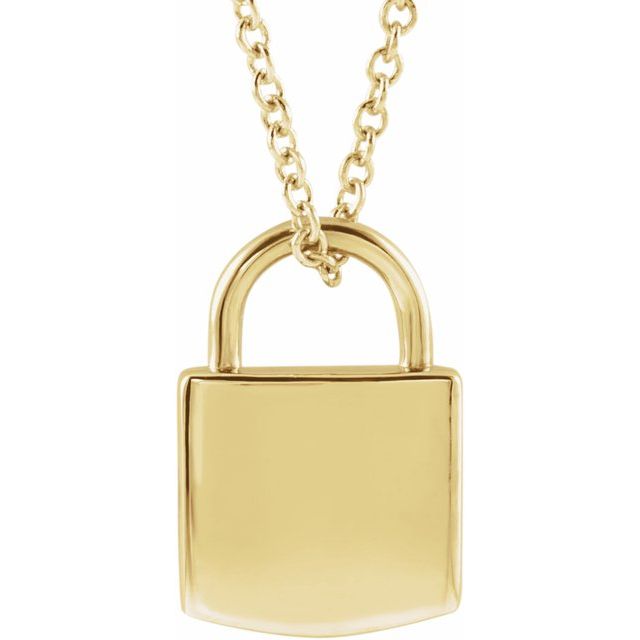 14K Gold Engravable Lock Pendant