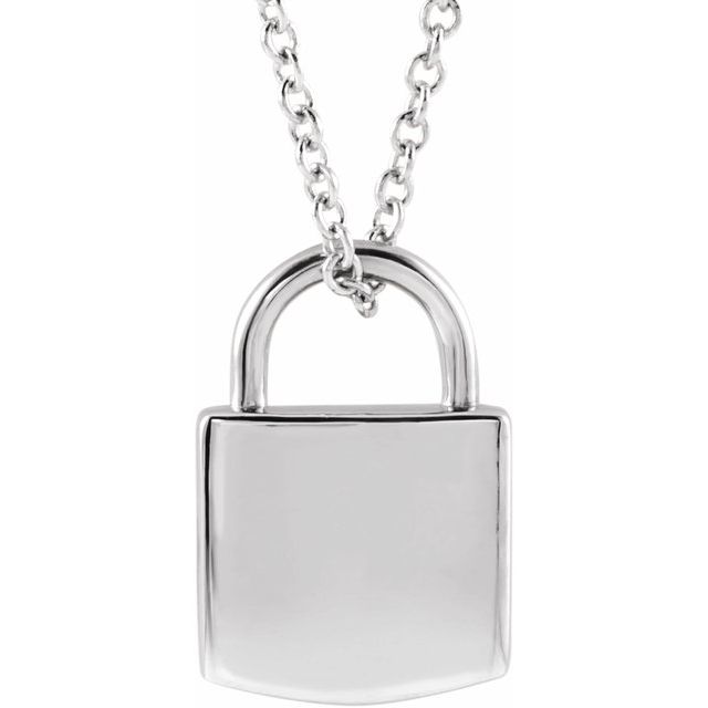 14K White Gold 12.02x8 mm Engravable Lock Necklace – Personalized Elegance