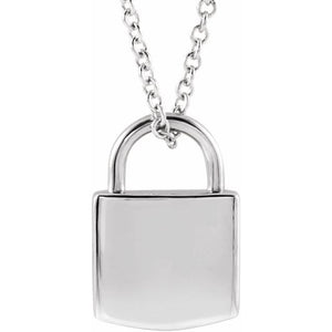 Engravable Lock Necklace in 14K Gold & Platinum