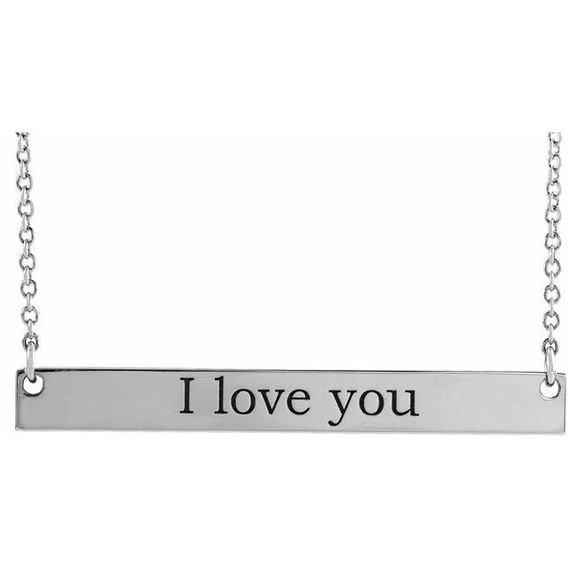 14K White Gold Engravable Bar Necklace – Polished 16" Design