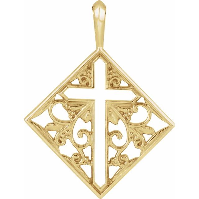 Ornate Polished 14K Rose Gold Cross Pendant - 23.39x18 mm