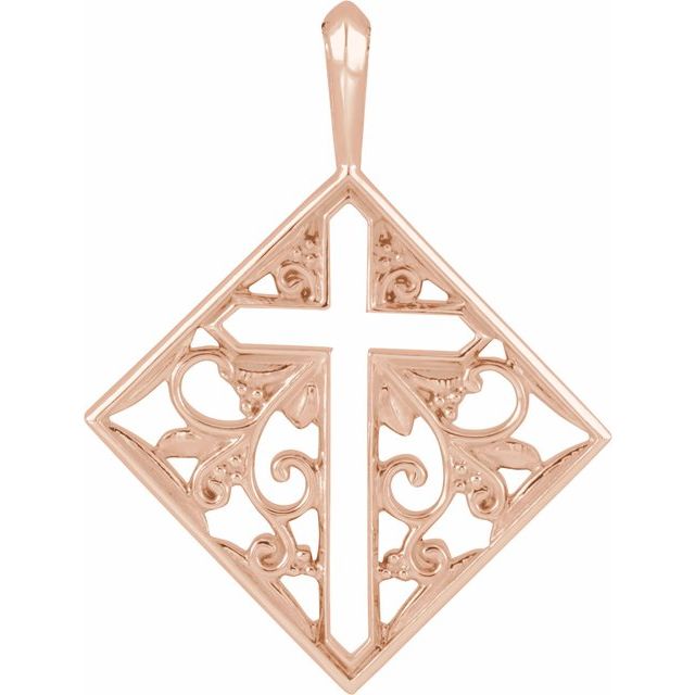 Ornate Polished 14K Rose Gold Cross Pendant - 23.39x18 mm