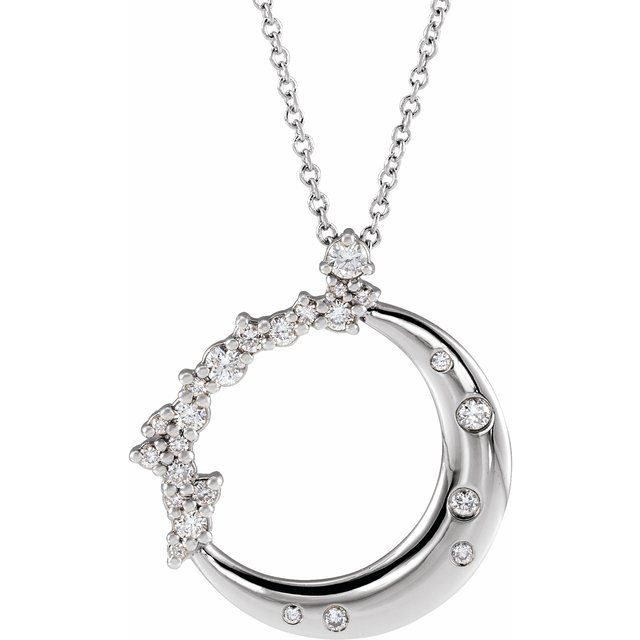 14K Gold Natural Diamond Crescent Moon Pendant