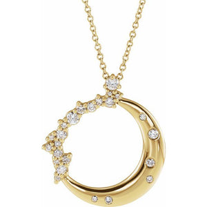 14K Gold Natural Diamond Crescent Moon Pendant