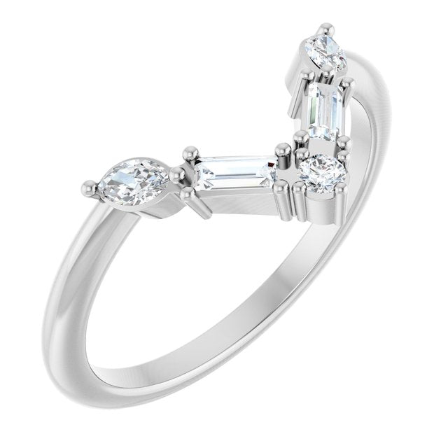 14K Gold Natural Diamond Multi-Stone V Bar Ring