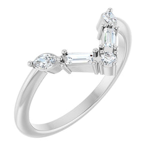 14K Gold Natural Diamond Multi-Stone V Bar Ring