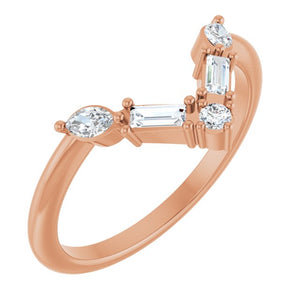 14K Gold Natural Diamond Multi-Stone V Bar Ring
