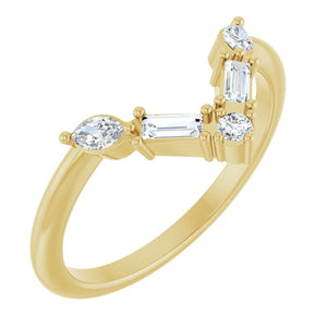 14K Gold, Platinum, Sterling Silver Natural Diamond Multi-Stone V Bar Ring - Options Available