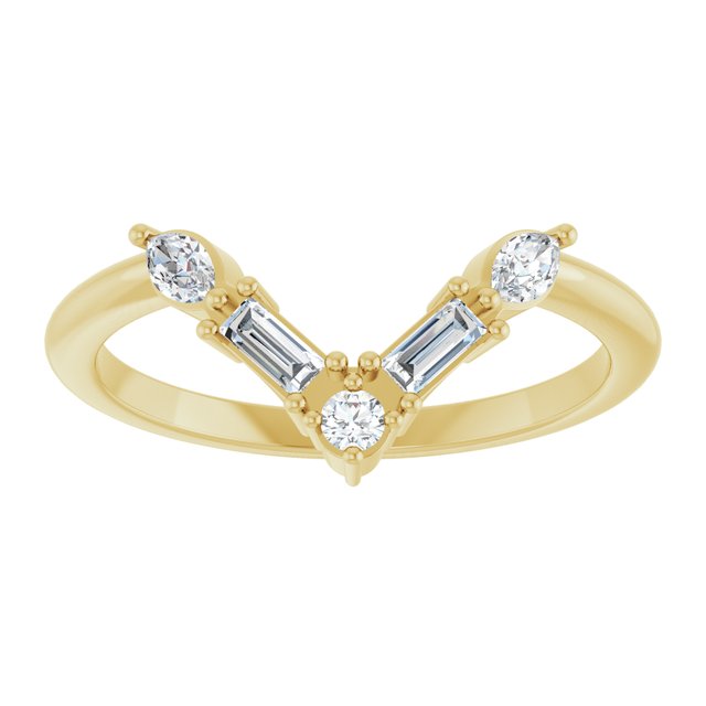 14K Gold, Platinum, Sterling Silver Natural Diamond Multi-Stone V Bar Ring - Options Available