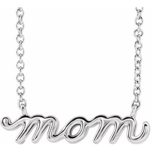 Heart Petite Mom Script Necklace in 14K Gold & Platinum
