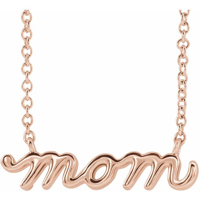 Heart Petite Mom Script Necklace in 14K Gold & Platinum
