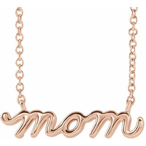 Heart Petite Mom Script Necklace in 14K Gold & Platinum
