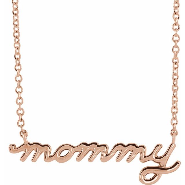 Petite Mommy Script Necklace in 14K Gold & Platinum