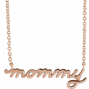 Petite Mommy Script Necklace in 14K Gold & Platinum