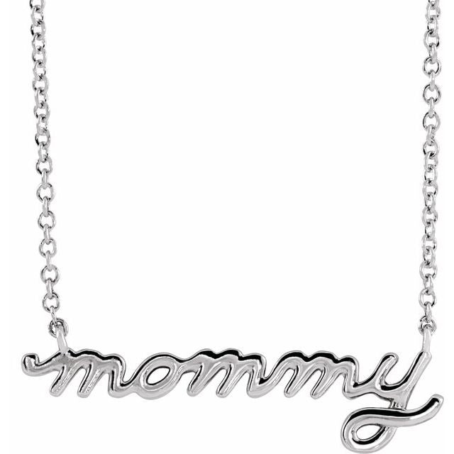 Petite Mommy Script Necklace in 14K Gold & Platinum