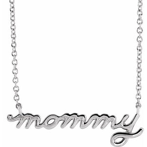 Petite Mommy Script Necklace in 14K Gold & Platinum