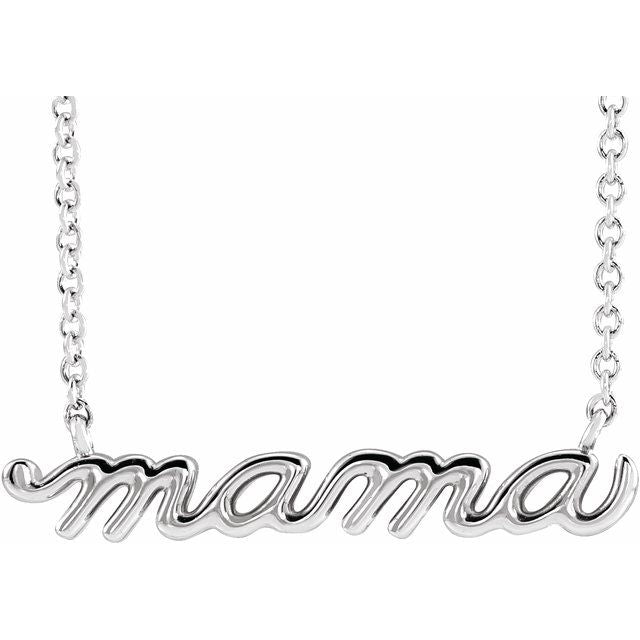 Platinum Petite Mama Script Necklace