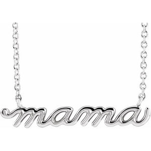 Platinum Petite Mama Script Necklace