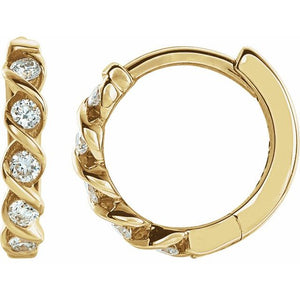 14K Gold Natural Diamond Hoop Earrings - Options Available