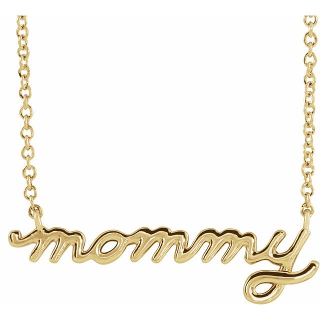 Petite Mommy Script Necklace in 14K Gold & Platinum