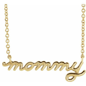 Petite Mommy Script Necklace in 14K Gold & Platinum