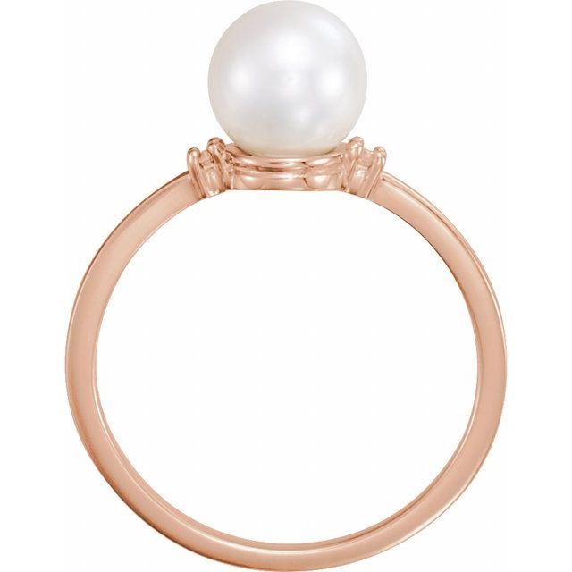 14K White Cultured White Freshwater Pearl & .025 CTW Natural Diamond Ring