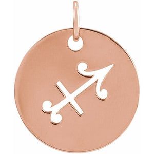 Round Zodiac Pendant with Aries Design in 14K Gold & Platinum