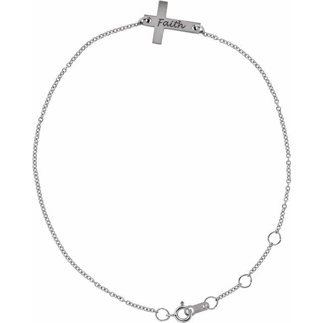 14K Gold Engravable Petite Sideways Cross Bracelet