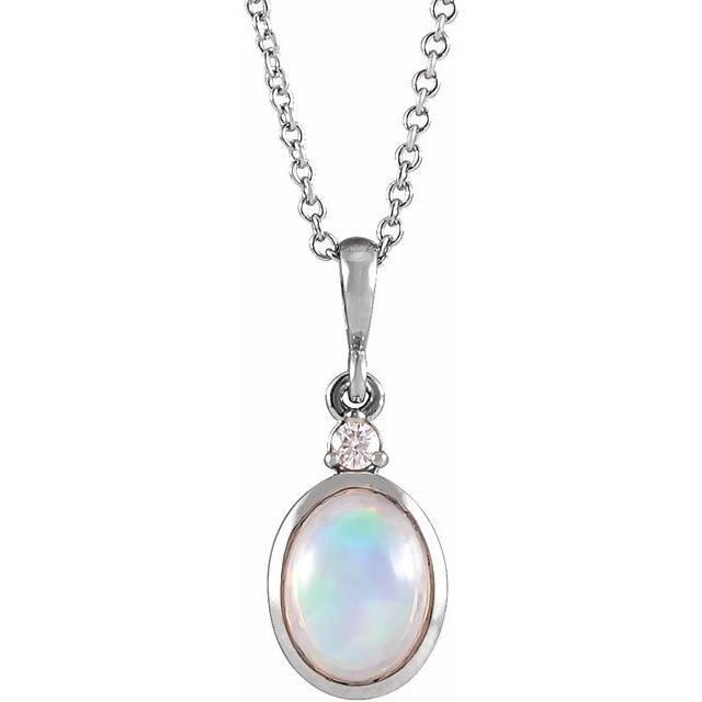 Natural Ethiopian Opal & Diamond Bezel-Set Cabochon Necklace in 14K Gold, Silver & Platinum