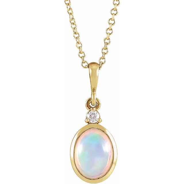 14K Gold Ethiopian Opal And Natural Diamond Bezel-Set Cabochon Pendant