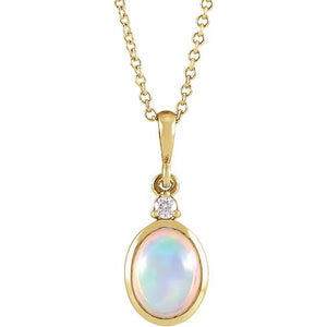 14K Gold Ethiopian Opal And Natural Diamond Bezel-Set Cabochon Pendant