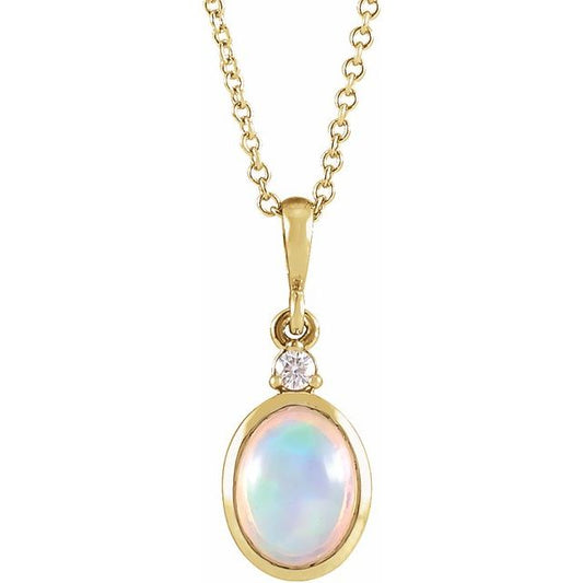 Natural Ethiopian Opal & Diamond Bezel-Set Cabochon Necklace in 14K Gold, Silver & Platinum