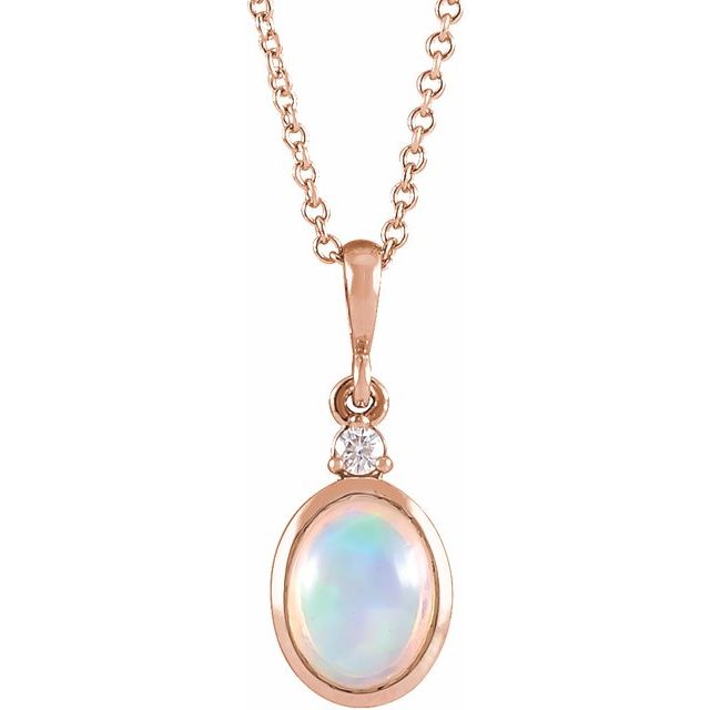 14K Gold Ethiopian Opal And Natural Diamond Bezel-Set Cabochon Pendant