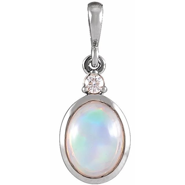 Natural Ethiopian Opal & Natural Diamond Bezel-Set Pendant in 14K Gold, Silver & Platinum