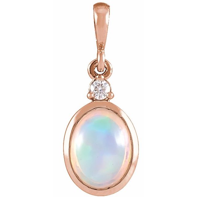 14K White Gold Natural Ethiopian Opal & Diamond Pendant - Bezel-Set